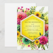 Invitation Mariage Botanique Vibrant aux Tons de Canari (Devant / Derrière)