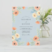 Invitation Mariage Botanique Vibrant Bleu Ciel (Debout devant)
