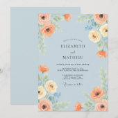 Invitation Mariage Botanique Vibrant Bleu Ciel (Devant / Derrière)