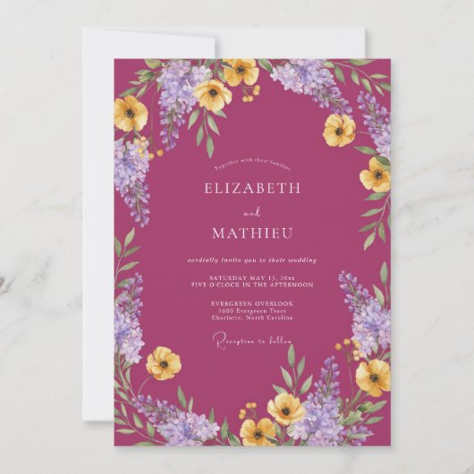 Invitation Mariage Botanique Vibrant Magenta (Devant)