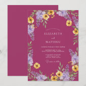 Invitation Mariage Botanique Vibrant Magenta (Devant / Derrière)