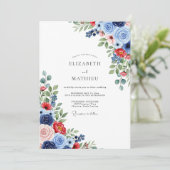 Invitation Mariage Botanique Vibrant Navy Crimson (Debout devant)