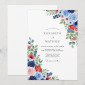 Invitation Mariage Botanique Vibrant Navy Crimson (Devant / Derrière)