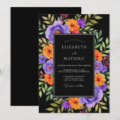 Invitation Mariage Botanique Vibrant Noir (Devant / Derrière)
