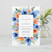 Invitation Mariage Botanique Vibrant Orange Bleu (Debout devant)