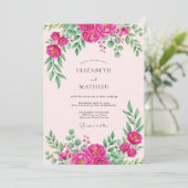 Invitation Mariage Botanique Vibrant Rose Chaud (Debout devant)