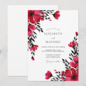 Invitation Mariage Botanique Vibrant Rouge (Devant / Derrière)