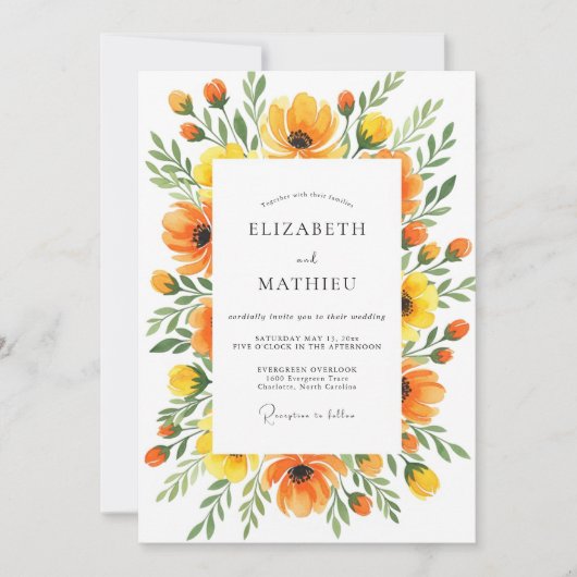 Invitation Mariage Botanique Vibrant Safran (Devant)