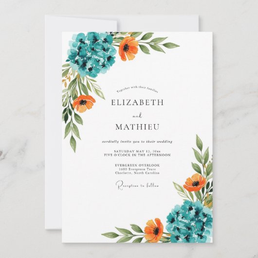 Invitation Mariage Botanique Vibrant Sarcelle (Devant)