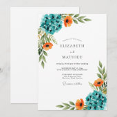 Invitation Mariage Botanique Vibrant Sarcelle (Devant / Derrière)