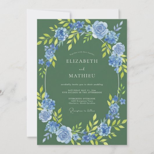 Invitation Mariage Botanique Vibrant Vert Pin (Devant)