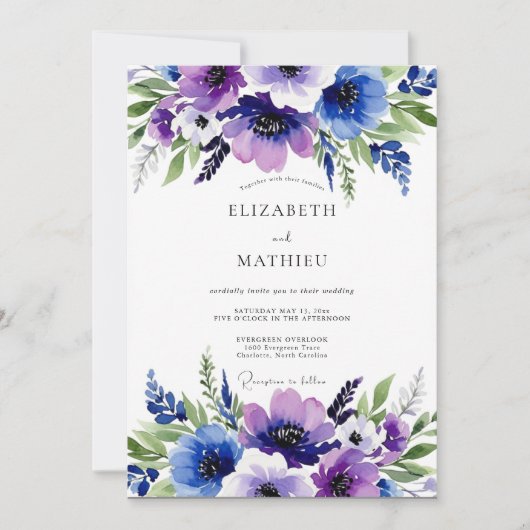 Invitation Mariage Botanique Vibrant Violet Prune (Devant)