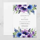 Invitation Mariage Botanique Vibrant Violet Prune (Devant / Derrière)