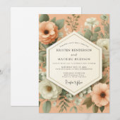 Invitation Mariage Botanique Vintage Corail (Devant / Derrière)