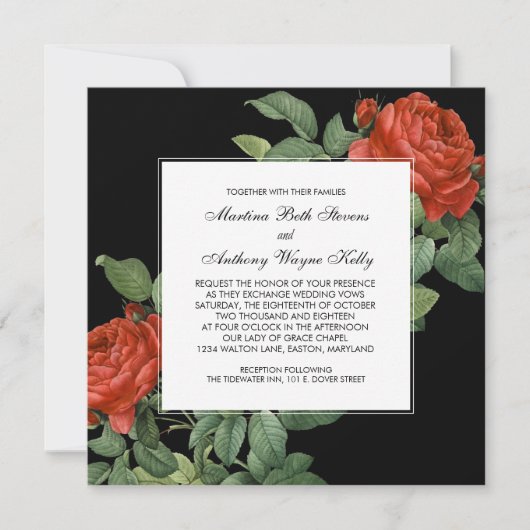 Invitation Mariage botanique vintage Red Rose (Devant)