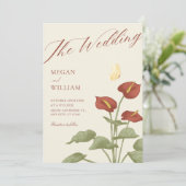 Invitation mariage botanique vintage rouge (Debout devant)