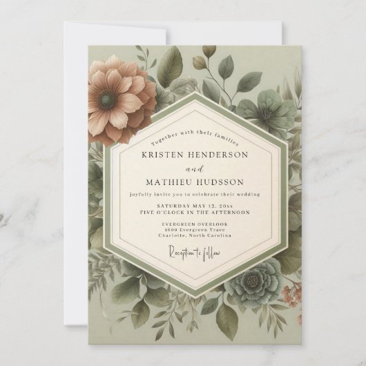 Invitation Mariage Botanique Vintage Sage (Devant)