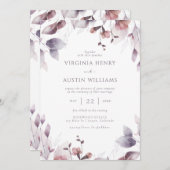 Invitation Mariage botanique violet (Devant / Derrière)