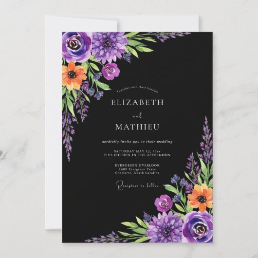 Invitation Mariage Botanique Violet et Sombre (Devant)