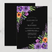 Invitation Mariage Botanique Violet et Sombre (Devant / Derrière)
