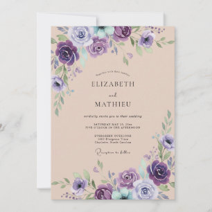 Invitation Mariage Botanique Violet Gracieux