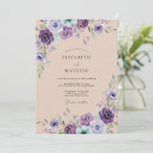 Invitation Mariage Botanique Violet Gracieux (Debout devant)