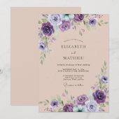 Invitation Mariage Botanique Violet Gracieux (Devant / Derrière)