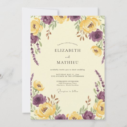 Invitation Mariage Botanique Violet Luxuriant (Devant)