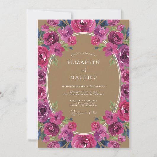 Invitation Mariage Botanique Violet Magenta (Devant)