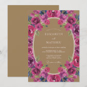 Invitation Mariage Botanique Violet Magenta (Devant / Derrière)