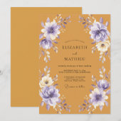 Invitation Mariage Botanique Violet Moutarde (Devant / Derrière)