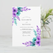 Invitation Mariage Botanique Violet Turquoise Béni (Debout devant)