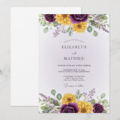 Invitation Mariage Botanique Violet Vivid (Devant / Derrière)