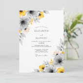 Invitation Mariage Botanique Vivant Gris Jaune (Debout devant)