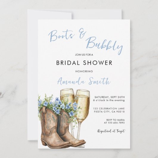 Invitation Mariage bottes et bulles bleues (Devant)