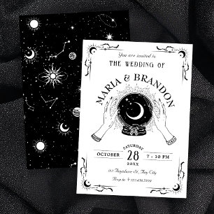 Invitation Mariage boule de cristal de lune magique noir et b