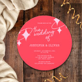 Invitation Mariage boule disco orange rose rétro
