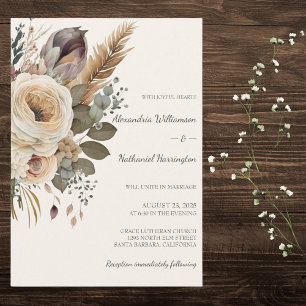 Invitation Mariage Bouquet Bohème & Plumes