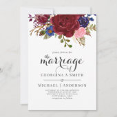 Invitation Mariage Bouquet Bourgogne bleu rose (Devant)
