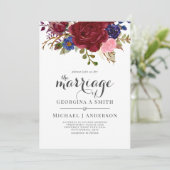 Invitation Mariage Bouquet Bourgogne bleu rose (Debout devant)