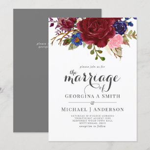 Invitation Mariage Bouquet Bourgogne bleu rose
