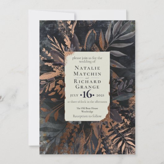 Invitation Mariage Bouquet de bronze et d'ardoise Moody, (Devant)