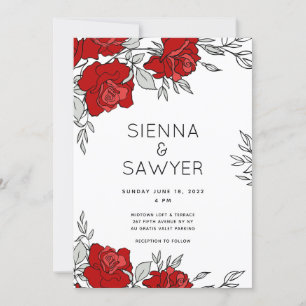 Invitation Mariage Bouquet de Roses Rouges
