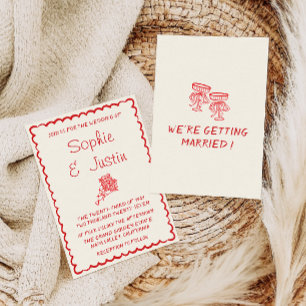 Invitation Mariage Bouquet Floral Rouge Vintage