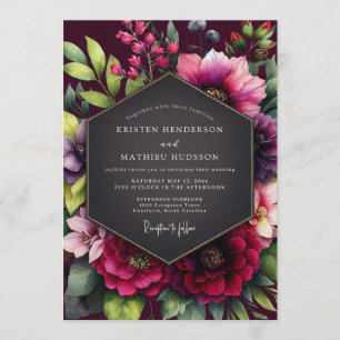 Invitation Mariage Bouquet Grenat Vivid