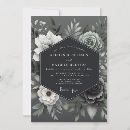 Invitation Mariage Bouquet Monochrome de Cendre (Devant)