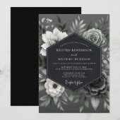 Invitation Mariage Bouquet Monochrome de Cendre (Devant / Derrière)