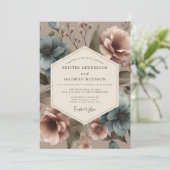 Invitation Mariage Bouquet Vintage Bleu Poussiéreux (Debout devant)