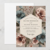 Invitation Mariage Bouquet Vintage Bleu Poussiéreux (Devant / Derrière)