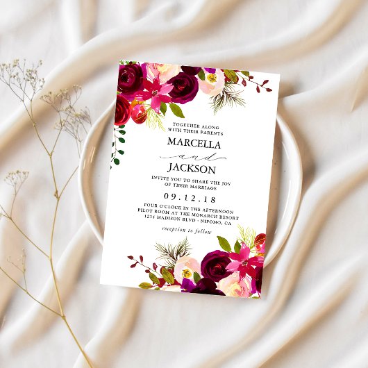 Invitation Mariage Bourgogne et Blush
